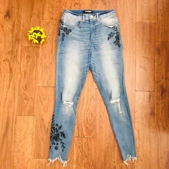 Express Embroidered High Rise Jeans - Picture 1 of 7